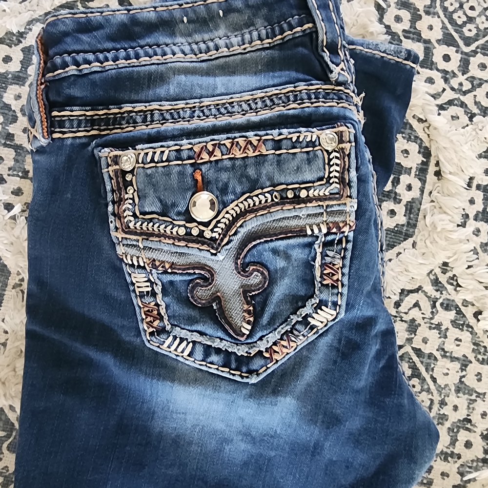 ROCK REVIVAL- Embellished Dark Blue Women's Jeans w Decorative Pocket, Size 29